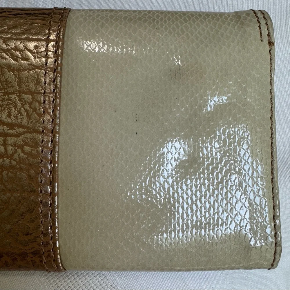 Fossil SL9966 Bone Cream Leather Clutch Wallet Bronze Python Print Organizer NWT